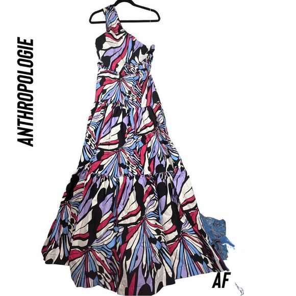 ANTHROPOLOGIE MAEVE ONE SHOULDER PRINTED MIDI DRESS NWT SIZE 10 - Picture 6 of 12